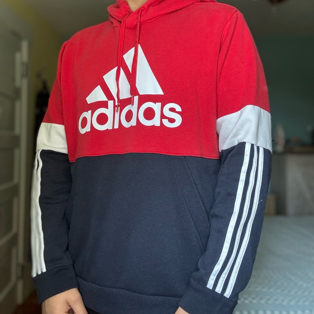 Adidas Red, White, and Blue Color-Block Sweatshirt
